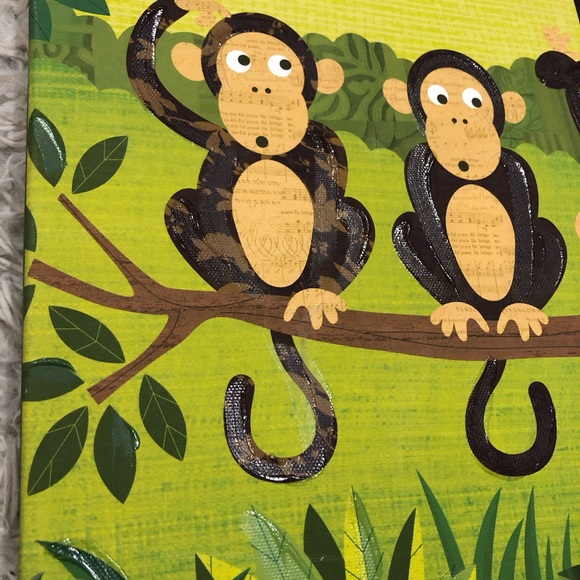 3 Monkeys in a Tree Textured Kids Room Picture 12 x12 - Picture 3 of 10